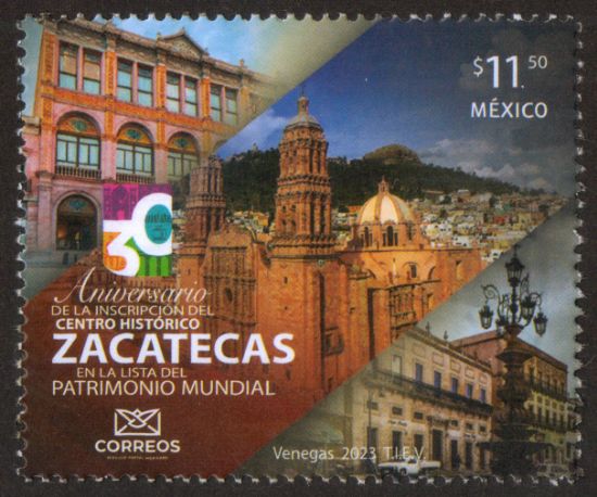 Imagen de Timbre postal: 30 Aniversario de Zacatecas, Patrimonio Mundial