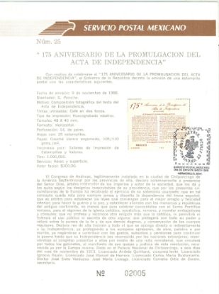 Imagen de HOJA CARNET PRIMER DIA 1988 ESTAMPILLA ACTA DE INDEPENDENCIA DE MEXICO