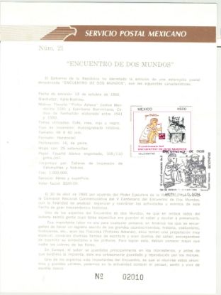 Imagen de HOJA CARNET PRIMER DIA 1988 ESTAMPILLA ENCUENTRO DE DOS MUNDOS 