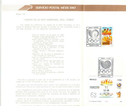 Imagen de HOJA CARNET PRIMER DIA ESTAMPILLAS JUEGOS OLIMPICOS SEUL COREA 1988
