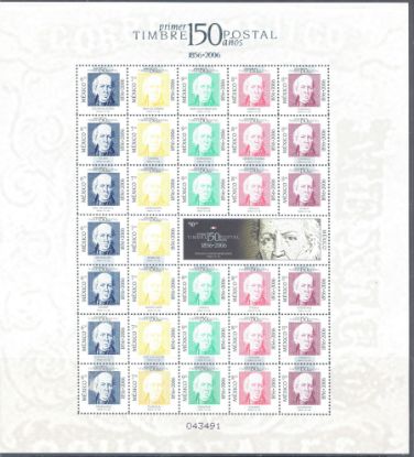 Imagen de Hoja 150 aniversario de la Primera Estampilla de México Hidalgo y nombres de los estados 2006