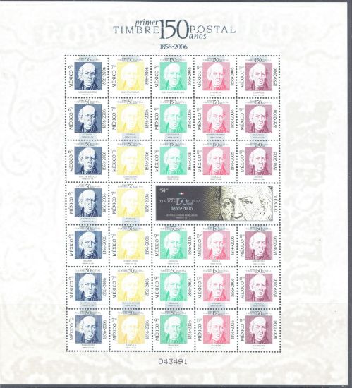 Imagen de Hoja 150 aniversario de la Primera Estampilla de México Hidalgo y nombres de los estados 2006