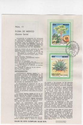 Imagen de HOJA CARNET PRIMER DIA 1983 ESTAMPILLAS FLORA DE MEXICO MAGUEY Y CHICO ZAPOTE