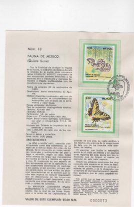 Imagen de HOJA CARNET PRIMER DIA 1983 ESTAMPILLAS FAUNA DE MEXICO BOA MARIPOSA