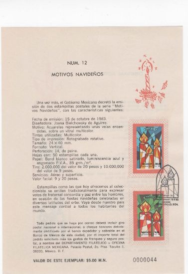 Imagen de HOJA CARNET ESTAMPILLAS DE NAVIDAD 1983 VELAS