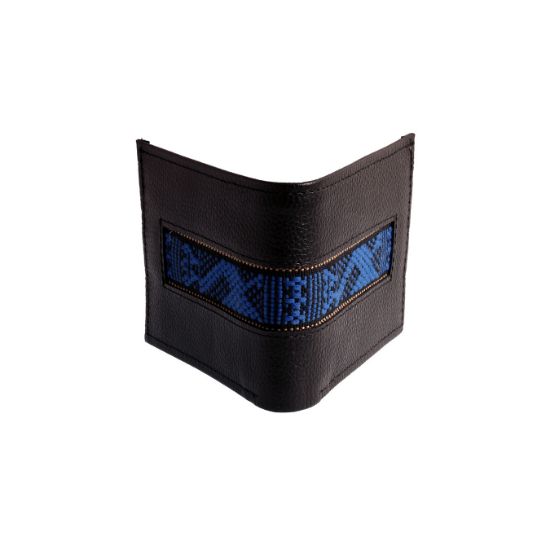 Imagen de Cartera de piel con bordado en azul