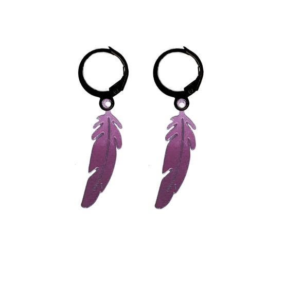 Imagen de 1 Par de Plumas Medianas Acero en Arracaditas Acero Color Negro Alta Durabilidad+20 Modelos y Colores Para Escoger CUPF&=X1PLu