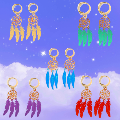 Imagen de 1 Par de Atrapasueños Color Dorado Alta Durabilidad en Arracaditas Color Dorado para Escoger CUPF&=X1**-Lopi