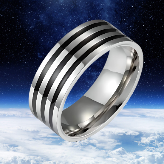 Imagen de 1 Elegante Anillo 8mm 3 Bandas Negras Unisex o Para Pareja Acero Tungsteno Inoxidable A Escoger 2 Colores en 7 Tallas ALTISIMA RESISTENCIA - ANTIRAYADURAS Y ELEGANCIA  x1-113