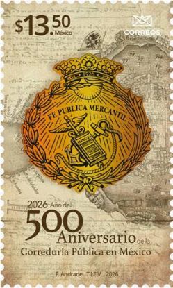 Imagen de Timbre Postal "500 años de la Correduría Pública en México"