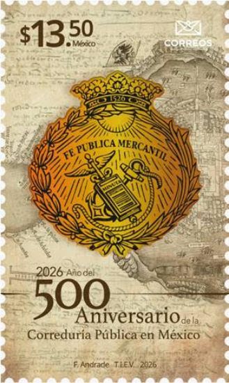 Imagen de Timbre Postal "500 años de la Correduría Pública en México"