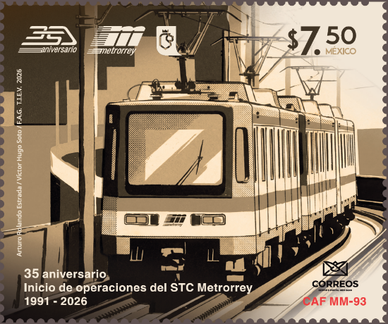 Imagen de Timbre Postal "35 años del inicio de operación de la línea 1 del Sistema de Transporte Colectivo Metrorrey"