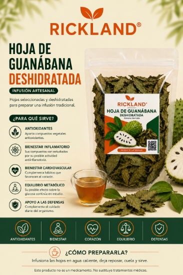 Imagen de Hoja de Guanábana Deshidratada Rickland – Bolsa de 150 g