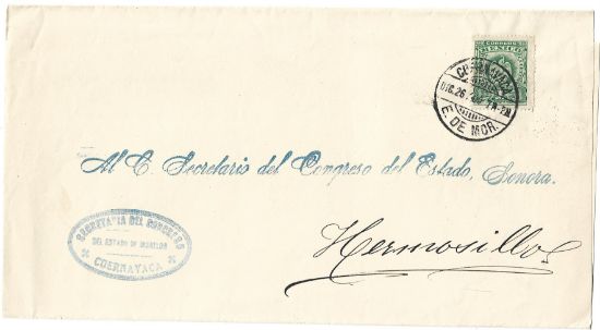 Imagen de CARTA ENVIADA AL CONGRESO DE SONORA DESDE EL CONGRESO EN CURNAVACA MORELOS 1900