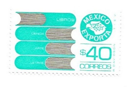 Imagen de ESTAMPILLA MEXICO EXPORTA 1985 $40.00 LIBROS COLOR VERDE Y ORO