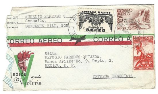 Imagen de SOBRE ENTERO POSTAL PALOMAS MAS ESTAMPILLAS COMPLEMENTO AEREO Y ENTREGA INMEDIATA 1947