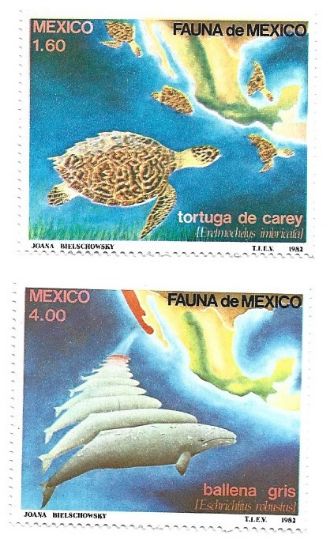 Imagen de FAUNA DE MEXICO SERIE 1982  TORTUGA Y BALLENA