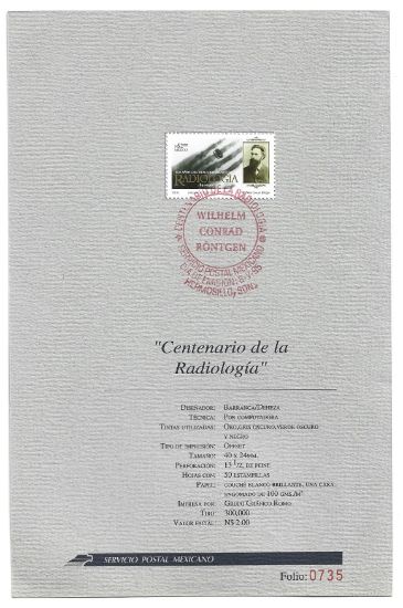 Imagen de HOJA CARNET PRIMER DIA ESTAMPILLA CENTENARIO DE LA RADIOLOGIA  1995