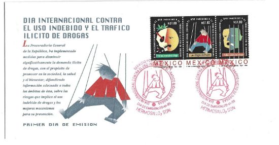 Imagen de SOBRE PRIMER DIA EMISION  SE TENANT ESTAMPILLAS LUCHA CONTRA LAS DROGAS 1995 MEXICO