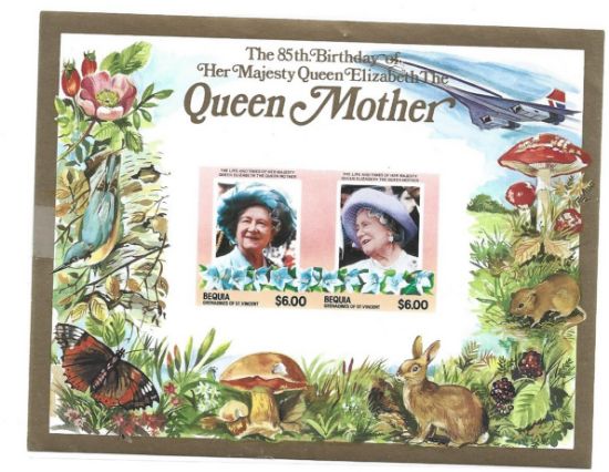 Imagen de HOJITA BEQUIA GRENADINAS DE SAN VICENTE CUMPLEAÑOS REINA MADRE 1985