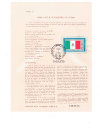 Imagen de HOJA PRIMER EMISION DE LA ESTAMPILLA HOMENAJE A LA BANDERA NACIONAL  1985