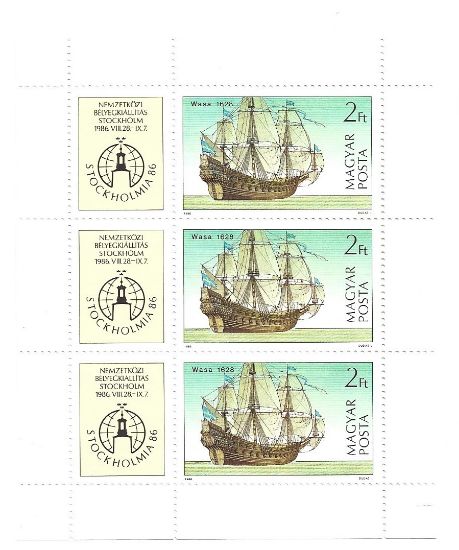 Imagen de HOJITA CON ESTAMPILLAS DE BARCO EMITIDA POR HUNGRIA PARA CELEBRAR LA EXPO FIL STOKCHOLMIA 1986