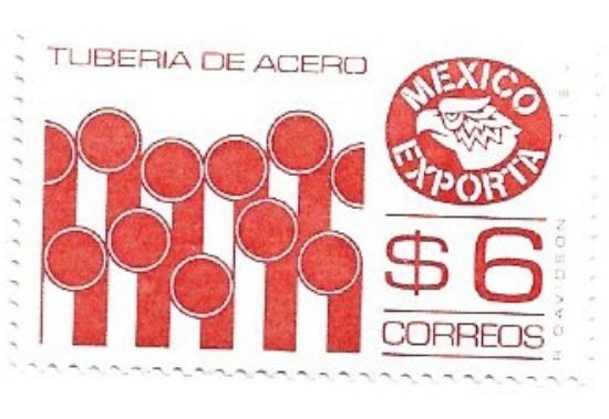 Imagen de ESTAMPILLA SERIE MEXICO EXPORTA $6 TUBERIA NARANJA PERF 14 QUINTA SERIE NUEVA